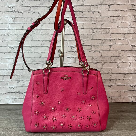 COACH F37632 Pink Floral Studded Leather 2Way Handbag Shoulder Bag - Picture 1 of 8